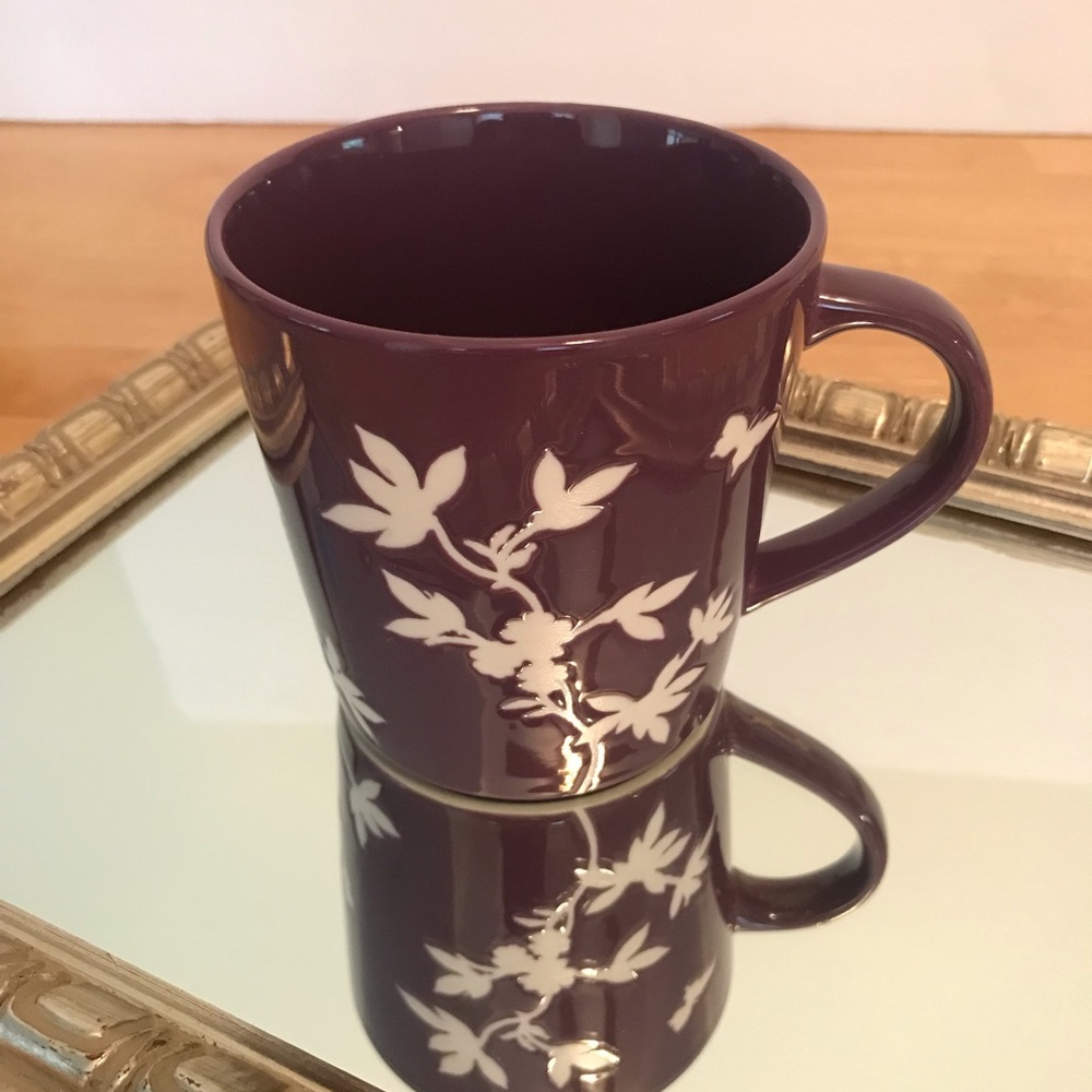 Starbucks 2006 Mug Purple Violet w/White Flowers & Butterfly 16 oz. Coffee Tea
